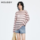 moussy 2025早秋新品休閑條紋撞色字母印花長(zhǎng)袖T恤028ISA90-1003 090粉紅色 均碼