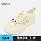 三福女低幫板鞋秋季顯眼包歪頭可拆卸大眼帆布鞋女鞋829127 米色 36