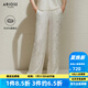 艾諾絲雅詩(shī)商場(chǎng)同款2025夏季新品桑蠶絲新中式真絲提花休閑褲長(cháng)褲40423040 奶油米 S