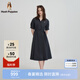 Hush Puppies【舒適休閑】暇步士女裝2025夏季輕盈古巴領(lǐng)可調(diào)節(jié)腰帶半袖裙 玄青藍(lán) L