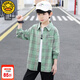 G.DUCKKIDS童裝男童襯衫春秋款兒童襯衣長袖棉2023新款中大童格子休閑外套 綠色 160 (建議身高150cm 13-14歲)cm