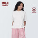 無印良品（MUJI）女式 條紋 圓領短袖T恤 上衣打底衫女款內搭女裝女士 淺灰色條紋 M (160/84A)
