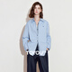 初語(yǔ)騎兵斜純棉女士襯衫2025新款翻領(lǐng)拼接條紋上衣通勤襯衣 天藍色 S