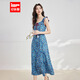 IEF/愛依服裙子2025夏季新款法式茶歇浪漫淑女度假風(fēng)背心長裙 紅藍花1 S