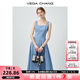VEGA CHANGVEGA CHANG無袖連衣裙女2025年新款夏季法式方領顯瘦藍色吊帶裙子 藍白格子 M