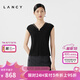 朗姿/LANCY夏季新款設(shè)計感V領(lǐng)無袖針織衫女高級感修身套頭衫 夜幕黑色2 M