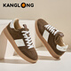 康龍男鞋夏季2025新款德訓鞋男真皮低幫平底板鞋軟底舒適男士德訓鞋子 棕白 41
