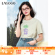 lagogo顯白舒適百搭菠蘿印花T恤女拉谷谷2025年夏季新款短袖上衣 淺綠色 L