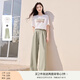 香影【黑科技涼感】綠色闊腿褲子女高腰2025夏裝新款松弛感拖地褲 套裝3 白色T恤+果綠褲子套裝 M 160/84A/95-110斤