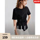 ELLE黑色設(shè)計(jì)感收腰顯瘦短袖T恤女2025春季新款小眾修身正肩上衣 黑色 M
