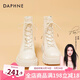 達(dá)芙妮（DAPHNE）馬丁靴女2025秋冬系帶英倫風(fēng)加絨中筒短靴黑白經(jīng)典款時尚女靴 白色【主圖款單里】 37