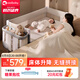coolbaby嬰兒床床體可升降無縫拼接床 一鍵開合多功能便攜寶寶床 米【尊貴款】旗艦+尿布臺+4D床墊