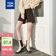 唐獅（TonLion）2024女寬松毛呢短褲 深咖 M 