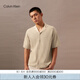 Calvin KleinJeans春夏男士休閑簡(jiǎn)約刺繡ck古巴領(lǐng)紐扣開(kāi)衫短袖針織衫J325675 RAE-卡其 L