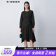 S.DEER圣迪奧2022年春季女圓領(lǐng)拼接不規(guī)則長(zhǎng)袖連衣裙女S22161209 黑色/91 S 160