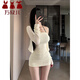 萬(wàn)欣兒純欲風(fēng)性感抹胸連衣裙套裝女2025春季新款辣妹掐腰顯瘦包臀短裙子 開(kāi)衫+抹胸連衣裙 M 建議90-100斤