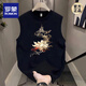 羅蒙（ROMON）國潮2025新款夏季背心男士外穿運動無袖t恤純棉寬松大碼男裝坎肩 黑色【背心前中大圖K8073 蓮】 2XL 建議145-165斤