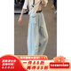 Shelley Jones淺藍(lán)色破洞毛邊牛仔褲男夏季新款美式高街痞帥百搭寬松休閑長褲子 淺藍(lán)色 XL [推薦120-140斤]