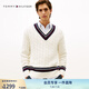 TOMMY HILFIGER25新款秋冬男裝羊毛混紡學(xué)院風(fēng)撞色V領(lǐng)絞花針織衫毛衣05625 白色YBI L （推薦：150-165斤）