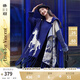 兩三事披肩斗篷外套女秋冬連帽長(zhǎng)款藍(lán)色毛衣開衫外搭大衣梵高信使 藍(lán)色-y F