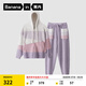 蕉內(nèi)絨絨5系情侶睡衣男女士加絨加厚拼色家居服套裝連帽開衫款秋冬季 【女士開衫】芋粉拼色 L