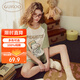 果殼（Gukoo）睡衣女夏季新款卡通插肩袖短袖女士家居服套裝 綠色套裝 L