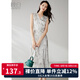 晚白2025夏款洋氣時尚簡約氣質(zhì)印花長裙子休閑V領(lǐng)收腰顯瘦無袖連衣裙 綠色 XL