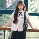 白襯衫女夏短袖jk制服套裝高中生初中生畢業(yè)服班服校服日系學(xué)院風(fēng) 女白短袖（刺繡)+藍(lán)短裙+細(xì)交叉 M