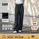 森馬（Semir）休閑褲女百搭腰帶長褲氣質(zhì)時尚女士夏季通勤顯瘦闊腿褲ins潮 黑色90001 M