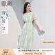 香影綠色連衣裙女2025夏裝新款泡泡袖正肩裙子收腰淑女氣質(zhì)印花裙 果綠 S 155/80A/85-95斤