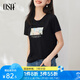 歐莎（OSA）白色短款T恤女士夏季新款衣服短袖印花顯瘦正肩上衣體恤修身 黑色 L