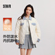 森馬（Semir）羽絨服女中長(cháng)款防潑水拼接牛仔潮酷個(gè)性冬抗靜電寬松輕薄外套 奶白（白鴨絨）10501 S