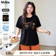 MsShe【涼感索羅娜棉】大碼女裝2025夏裝胖mm寬松刺繡正肩短袖T恤 黑色現(xiàn)貨 3XL