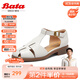 拔佳（Bata）包頭涼鞋女春新款牛皮鏤空復古英倫丁字鞋羅馬鞋ATA27AK4 米白 37