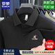羅蒙（ROMON）中年男士高端刺繡polo.衫春秋新款商務(wù)翻領(lǐng)長袖t恤寬松休閑打底衫 黑色【100%純棉 全棉 抗皺】 2XL /180碼 【推薦160-180斤】