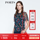 PORTS寶姿 新品商場(chǎng)同款女裝 夏季新品紅花藍(lán)屋荷葉邊領(lǐng)上衣 丈青印花 S (4)