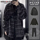 威登羊毛呢夾克套裝男士春秋季小香風(fēng)寬松休閑潮流百搭格子外套衣服男裝 黑色外套+黑圓領(lǐng)衛衣+黑毛呢西褲 XL