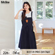 MsShe【假兩件仿牛仔連衣裙】大碼女裝2025夏季胖mm巨顯瘦a字裙子 藏青藍(lán)色現(xiàn)貨 6XL