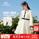 英氏（YEEHOO）女童連衣裙兒童裙子中大童裝娃娃領(lǐng)長(zhǎng)裙學(xué)院風(fēng)淑女秋裝 米白 120