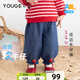 幼歌（YOUGE）嬰幼兒秋季新款活潑草莓柔軟燈籠褲輕盈透氣寬松牛仔褲 牛仔藍（66-90兩用襠） 90 cm