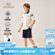 英氏（YEEHOO）男童套裝兒童短袖短褲兩件套衣服夏季運(yùn)動(dòng)學(xué)院風(fēng)夏裝新款中大童裝 法式學(xué)院 米白+深藍(lán) 150