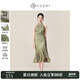 固執(zhí)（OBSTINATE）2025夏季新款新中式氣質(zhì)不規(guī)則荷葉擺提花掛脖改良旗袍連衣裙女裝 綠色 L