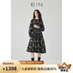 EIN青花瓷系列 EIN言素胚青花印花國(guó)風(fēng)立領(lǐng)高腰碎褶連衣裙春秋新款 石墨黑（長(zhǎng)款） S