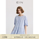 EIN言文藝輕行清雅風(fēng)琴褶泡泡袖雙層收褶連衣裙女2025夏新款 淺藍(lán) L
