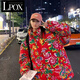 LPOX棉服女冬季國潮棉服東北大花棉襖女ins潮牌寬松冬裝加厚花棉衣女 大紅牡丹花 M 90-110斤