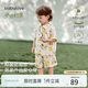 babylove寶寶短袖套裝夏季竹棉山茶紗布薄款透氣外出兒童清新家居服夏裝