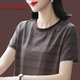LOVER RUCCI純棉短袖t恤女2025新款夏季設計感顯瘦遮肉體恤寬松顯瘦中年媽媽 細條紋628咖啡 4XL 160-180斤
