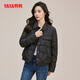 鴨鴨輕薄羽絨服女短款秋冬2025新款小香風(fēng)時(shí)尚小個(gè)子保暖翻領(lǐng)夾克外套 黑色 S (155)