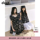 DZZIT地素短袖連衣裙2025夏季新款復(fù)古重工刺繡泡泡袖裙子女3J2O4236A 黑色（連衣裙) S