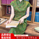 FENTENGG輕奢品牌連衣裙女100桑蠶絲真絲夏短袖旗袍女新中式女裝 長款綠色 100真絲 M 建議108斤內(nèi)